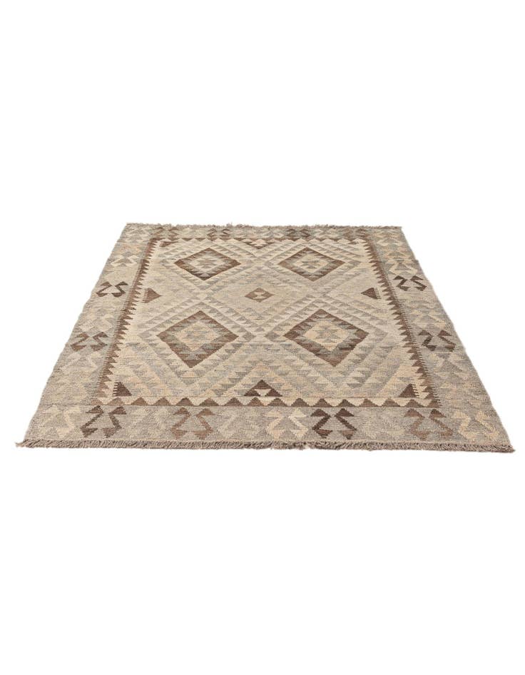 Detail image of 4' 2 x 5' 11 Hand Woven Kilim Maymana Wool Rug