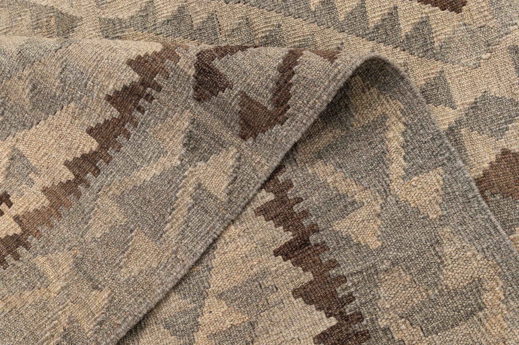 4' 2 x 5' 11 Hand Woven Kilim Maymana Wool Rug