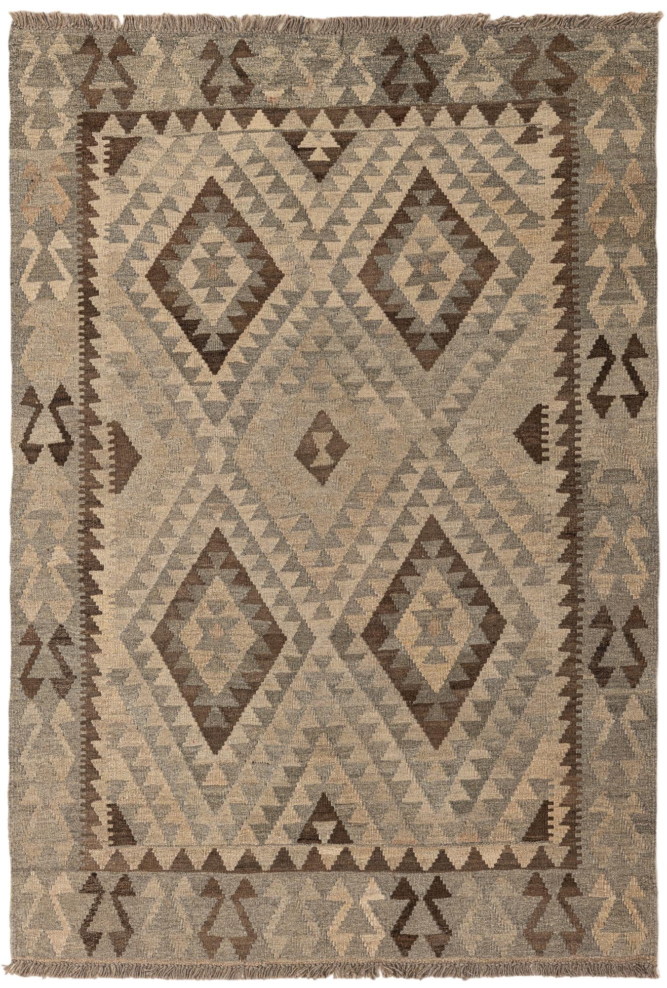 4' 2 x 5' 11 Hand Woven Kilim Maymana Wool Rug