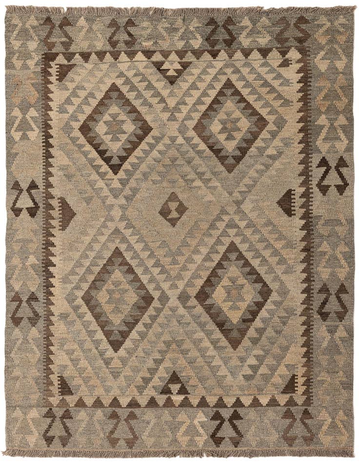 Detail image of 4' 2 x 5' 11 Hand Woven Kilim Maymana Wool Rug