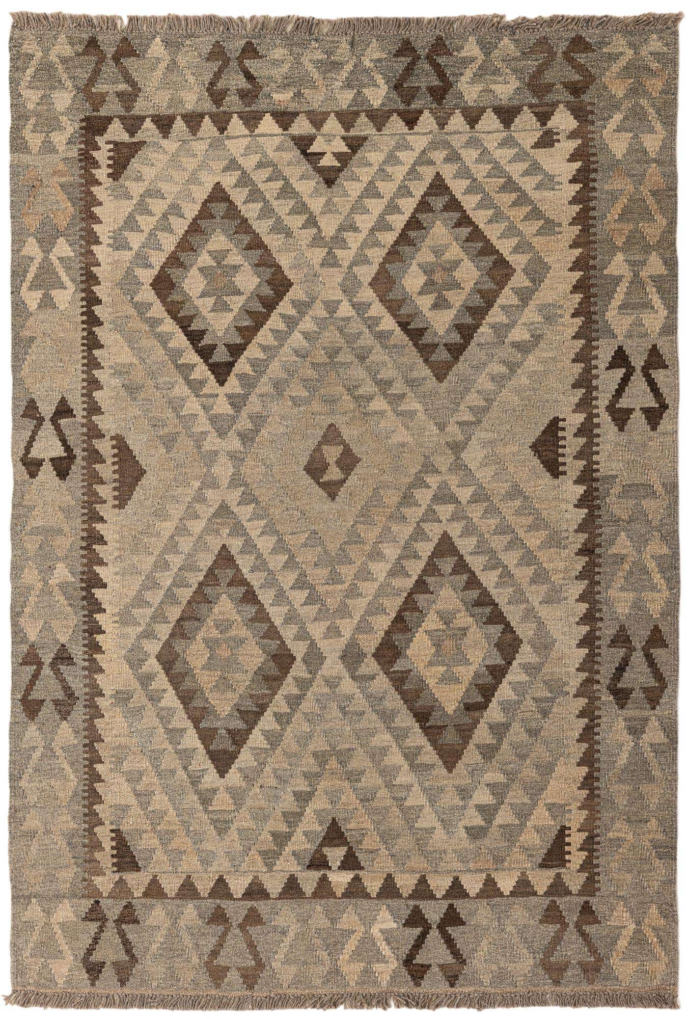 4' 2 x 5' 11 Hand Woven Kilim Maymana Wool Rug