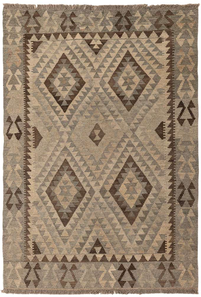 4' 2 x 5' 11 Hand Woven Kilim Maymana Wool Rug