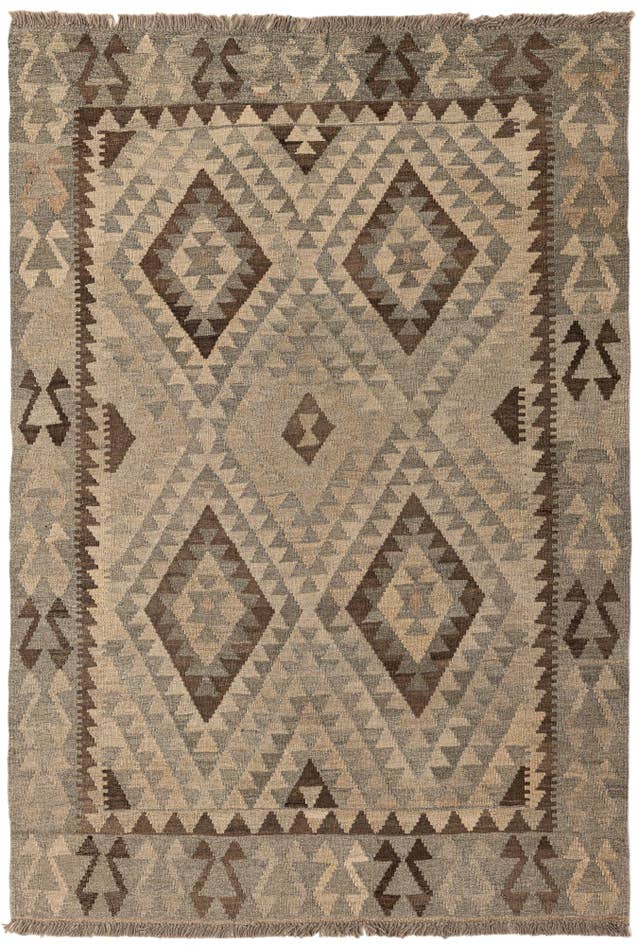 Detail image of 4' 2 x 5' 11 Hand Woven Kilim Maymana Wool Rug