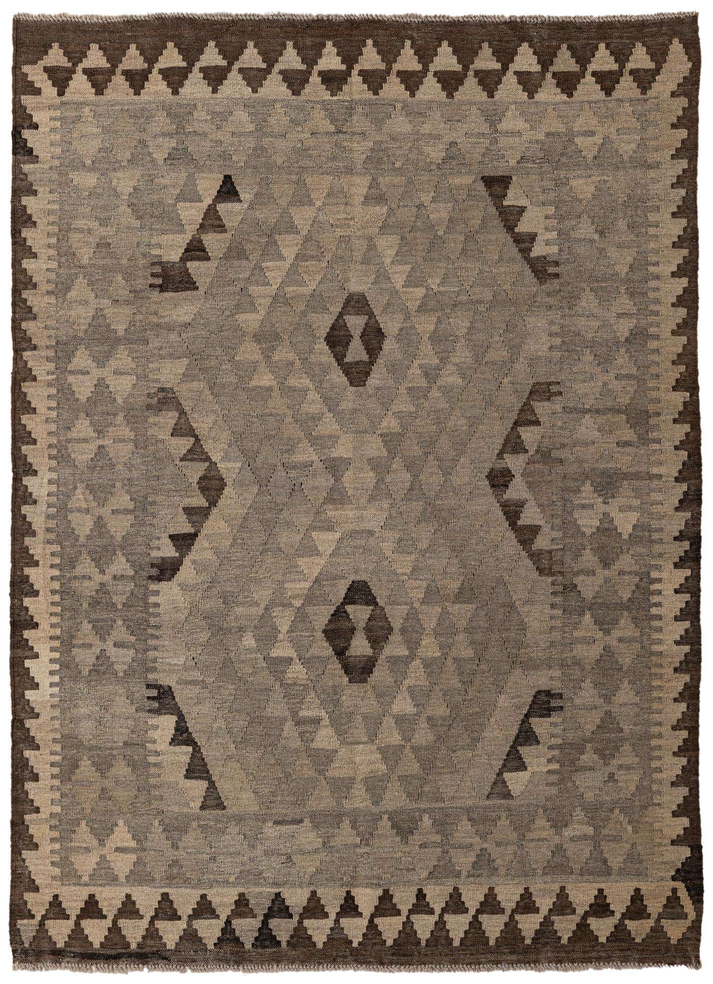 4' 4 x 6' Hand Woven Kilim Maymana Wool Rug