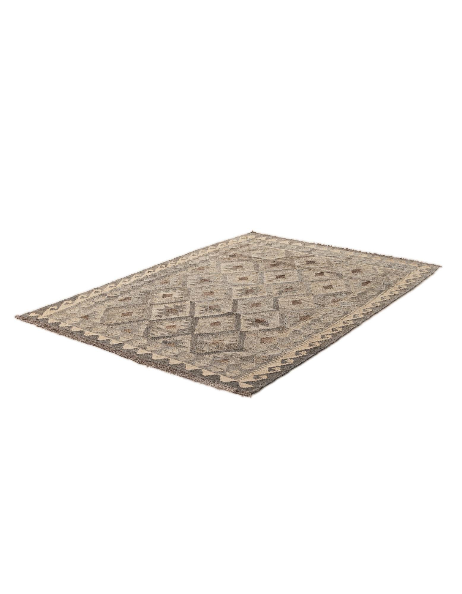 4' 2 x 6' 1 Hand Woven Kilim Maymana Wool Rug