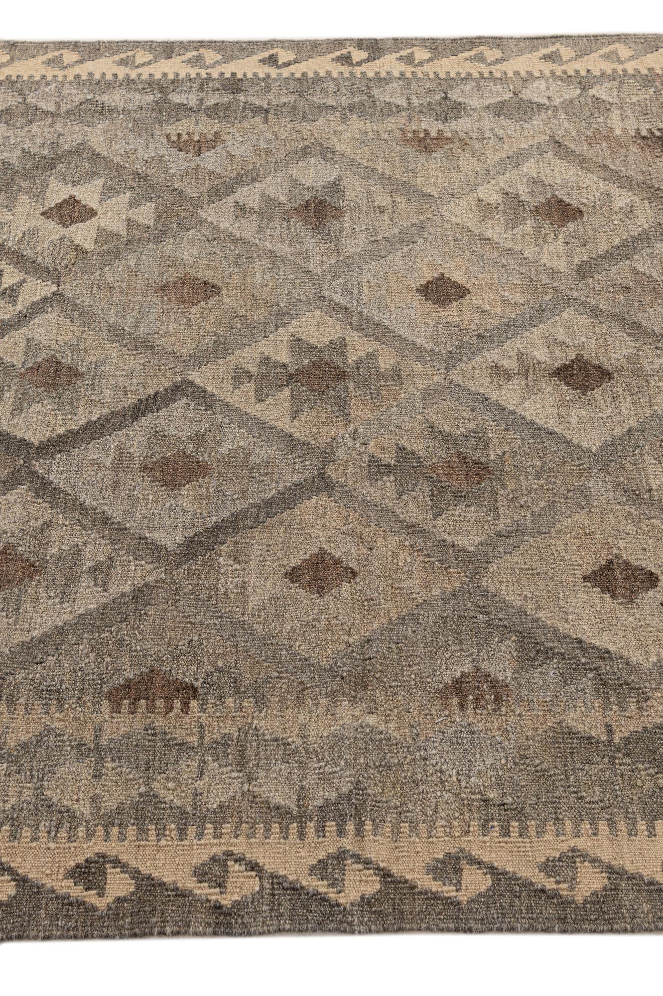4' 2 x 6' 1 Hand Woven Kilim Maymana Wool Rug