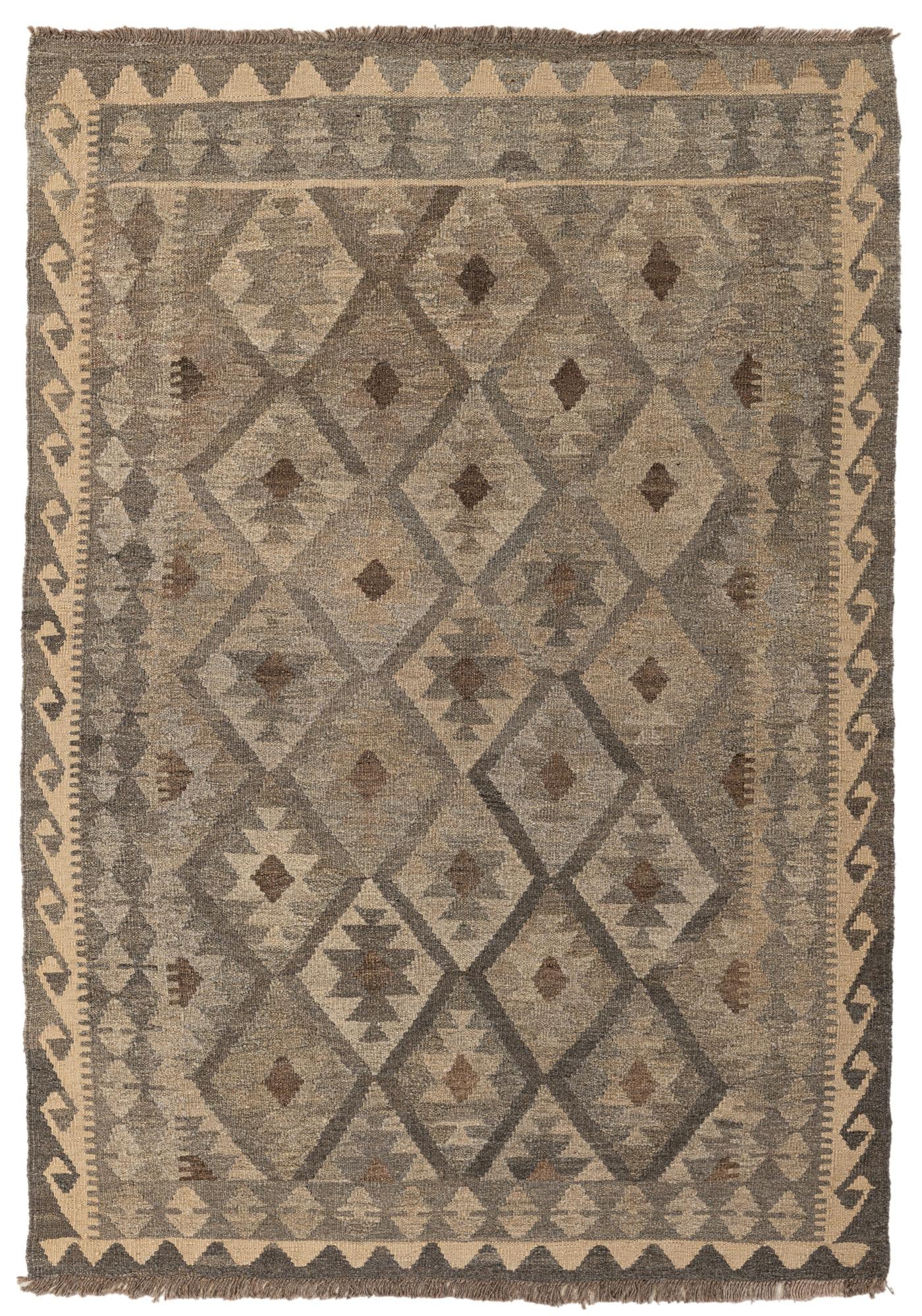 4' 2 x 6' 1 Hand Woven Kilim Maymana Wool Rug