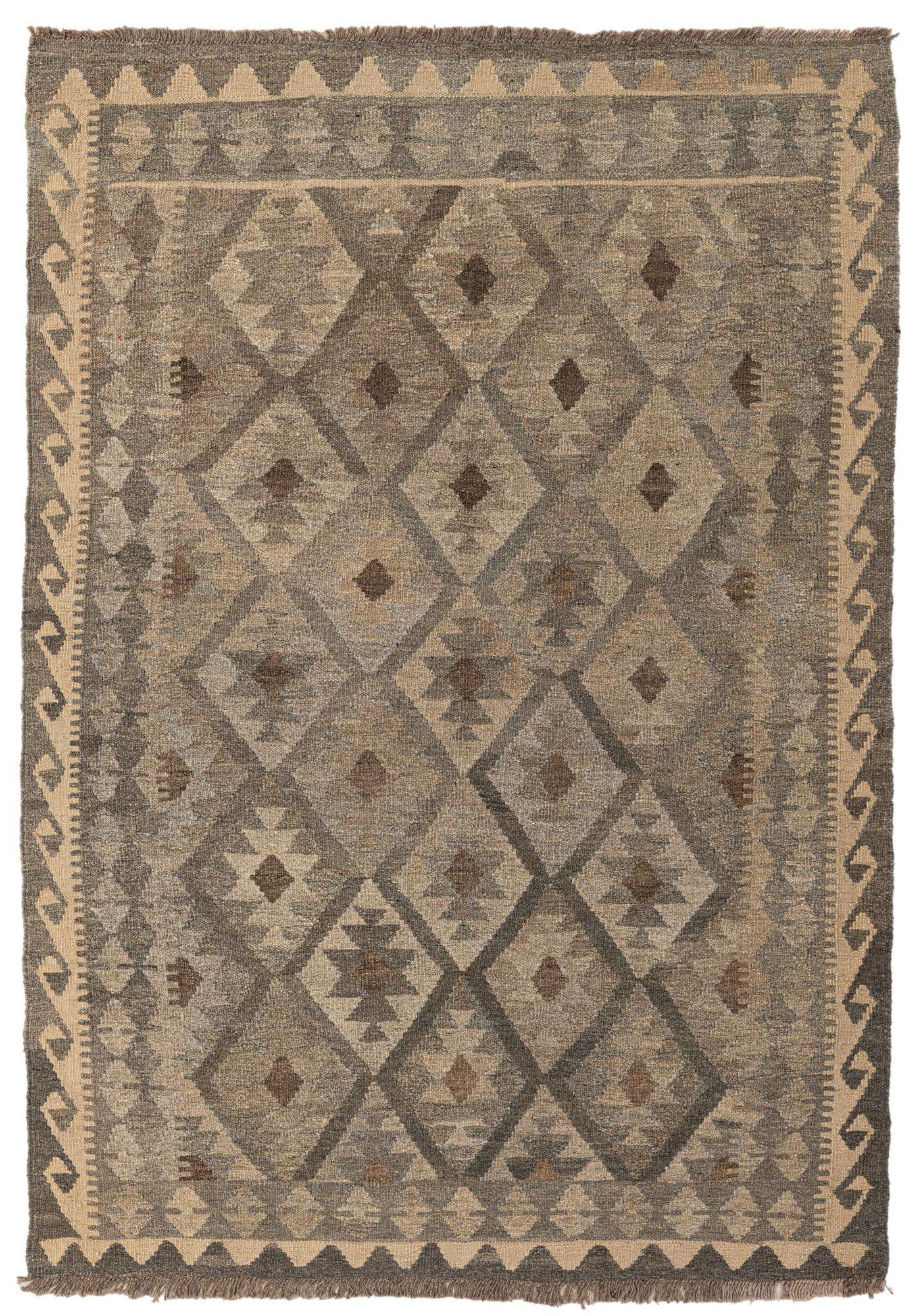 4' 2 x 6' 1 Hand Woven Kilim Maymana Wool Rug