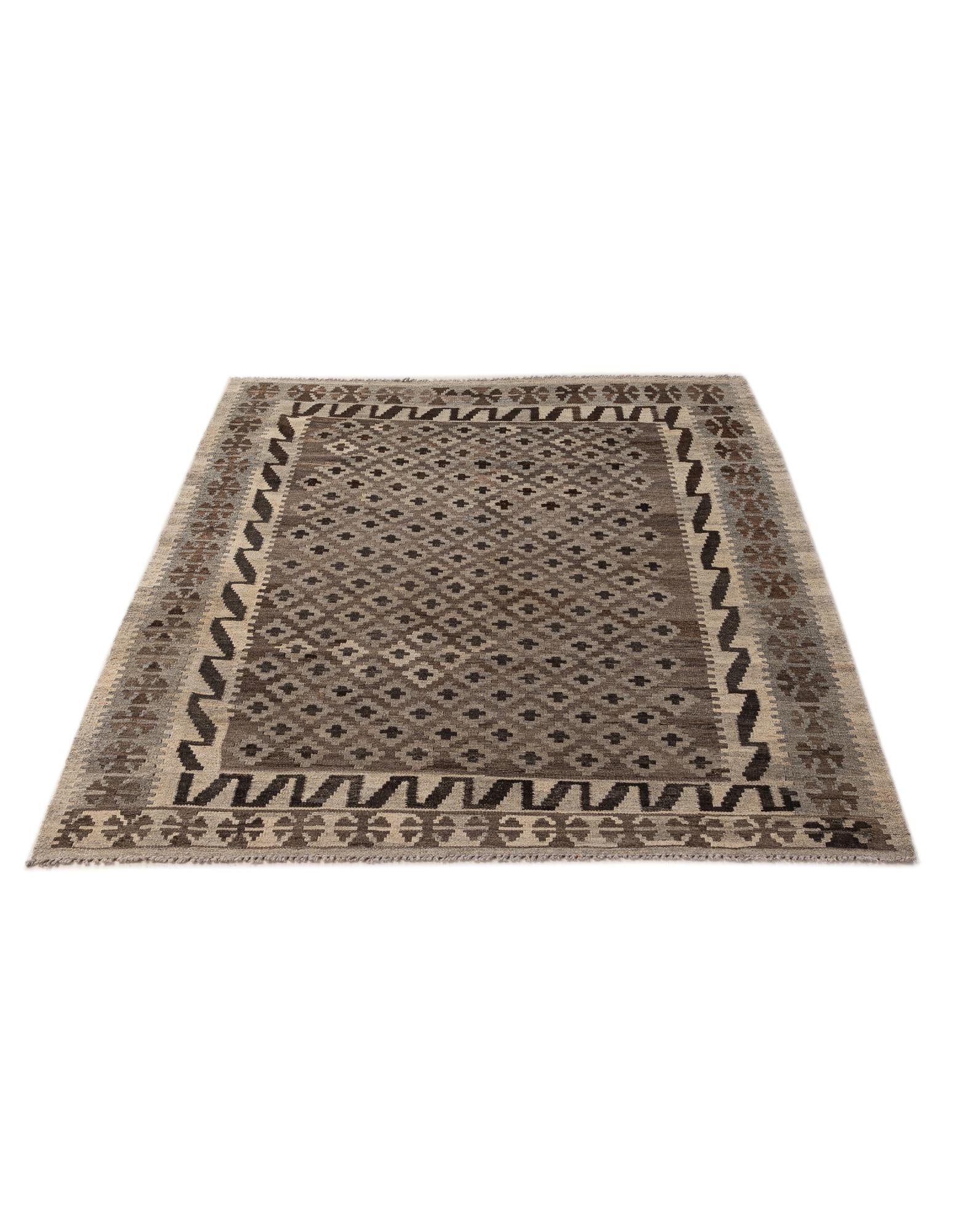 4' 3 x 5' 10 Hand Woven Kilim Maymana Wool Rug