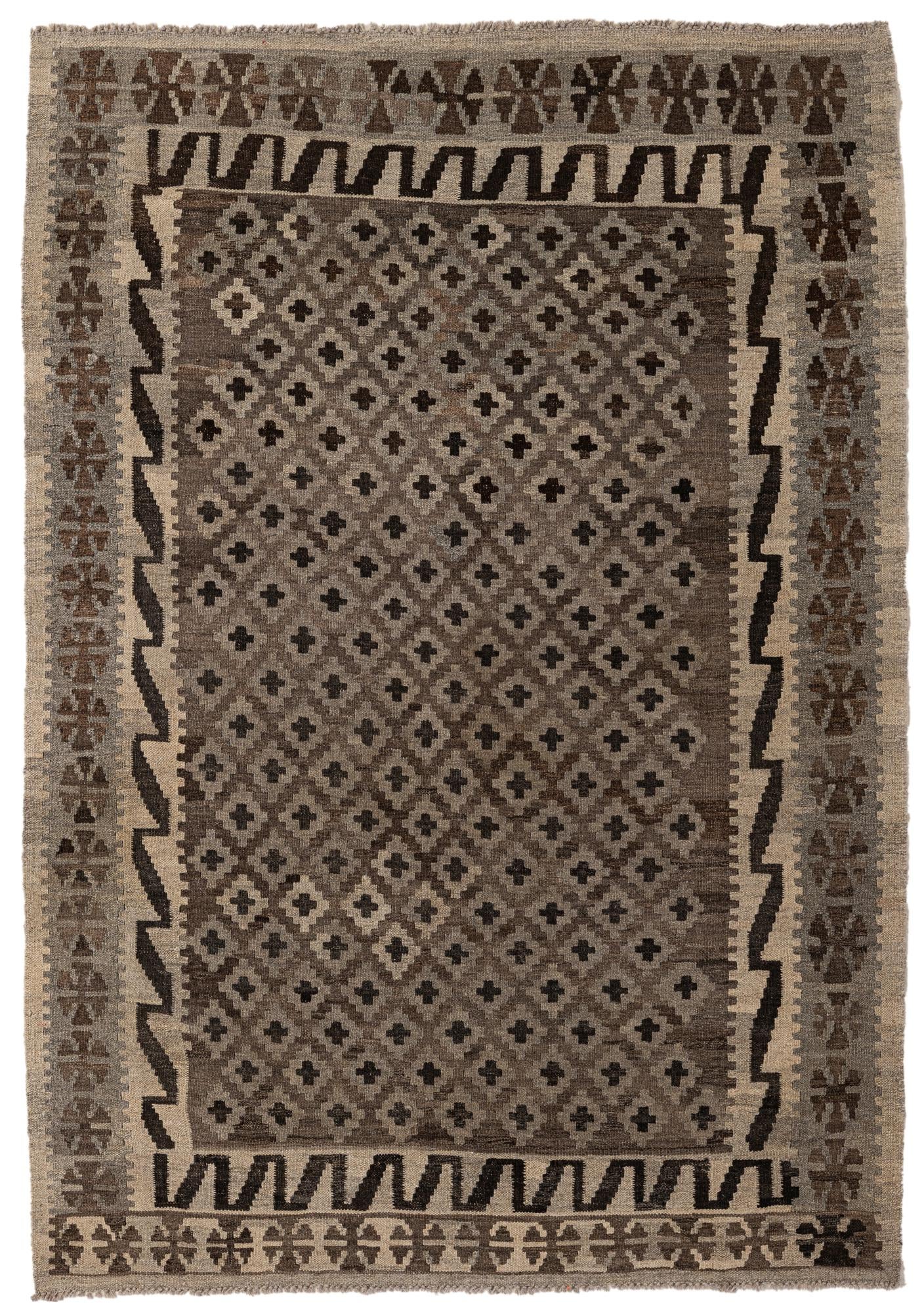 4' 3 x 5' 10 Hand Woven Kilim Maymana Wool Rug