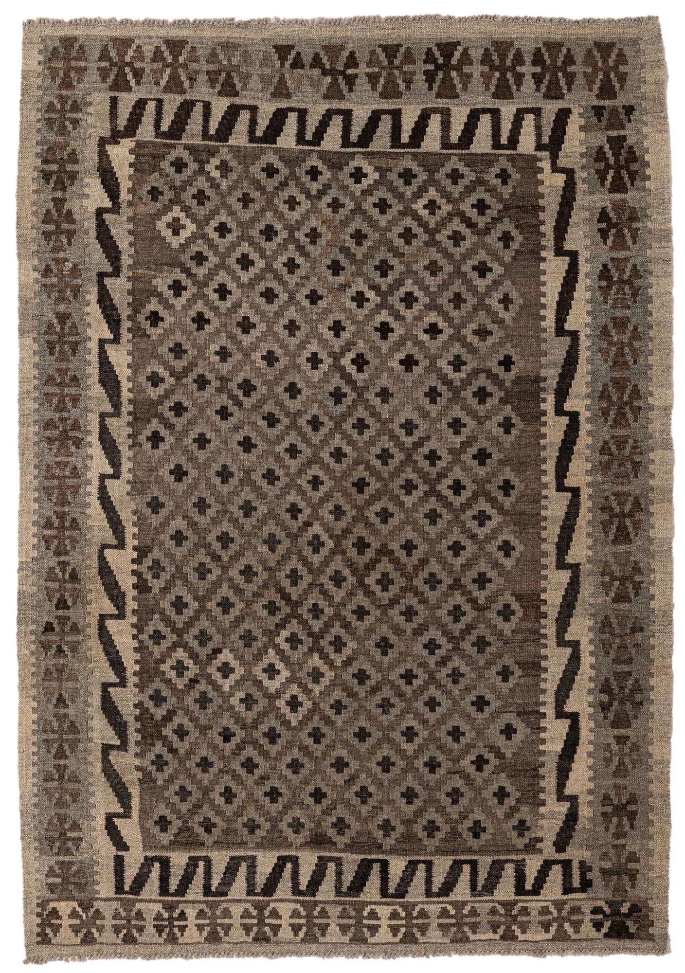 4' 3 x 5' 10 Hand Woven Kilim Maymana Wool Rug