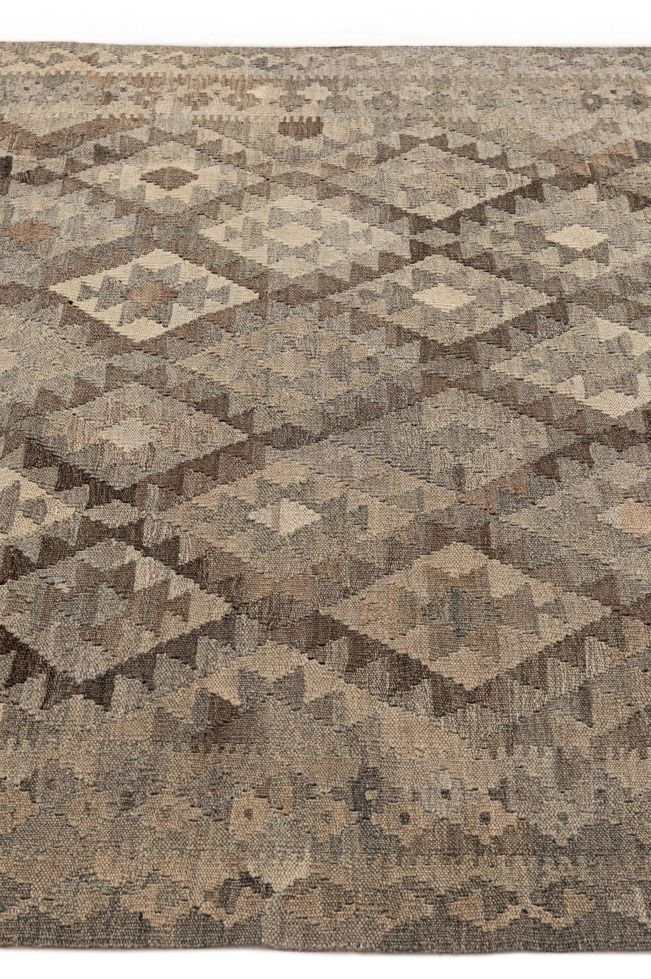 4' 2 x 6' 1 Hand Woven Kilim Maymana Wool Rug