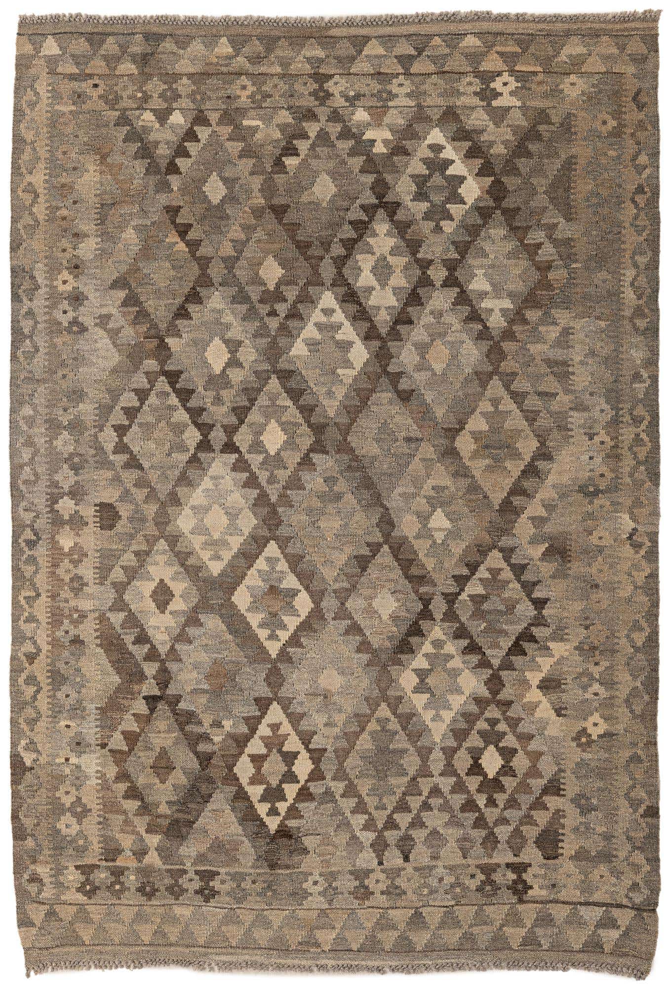 4' 2 x 6' 1 Hand Woven Kilim Maymana Wool Rug