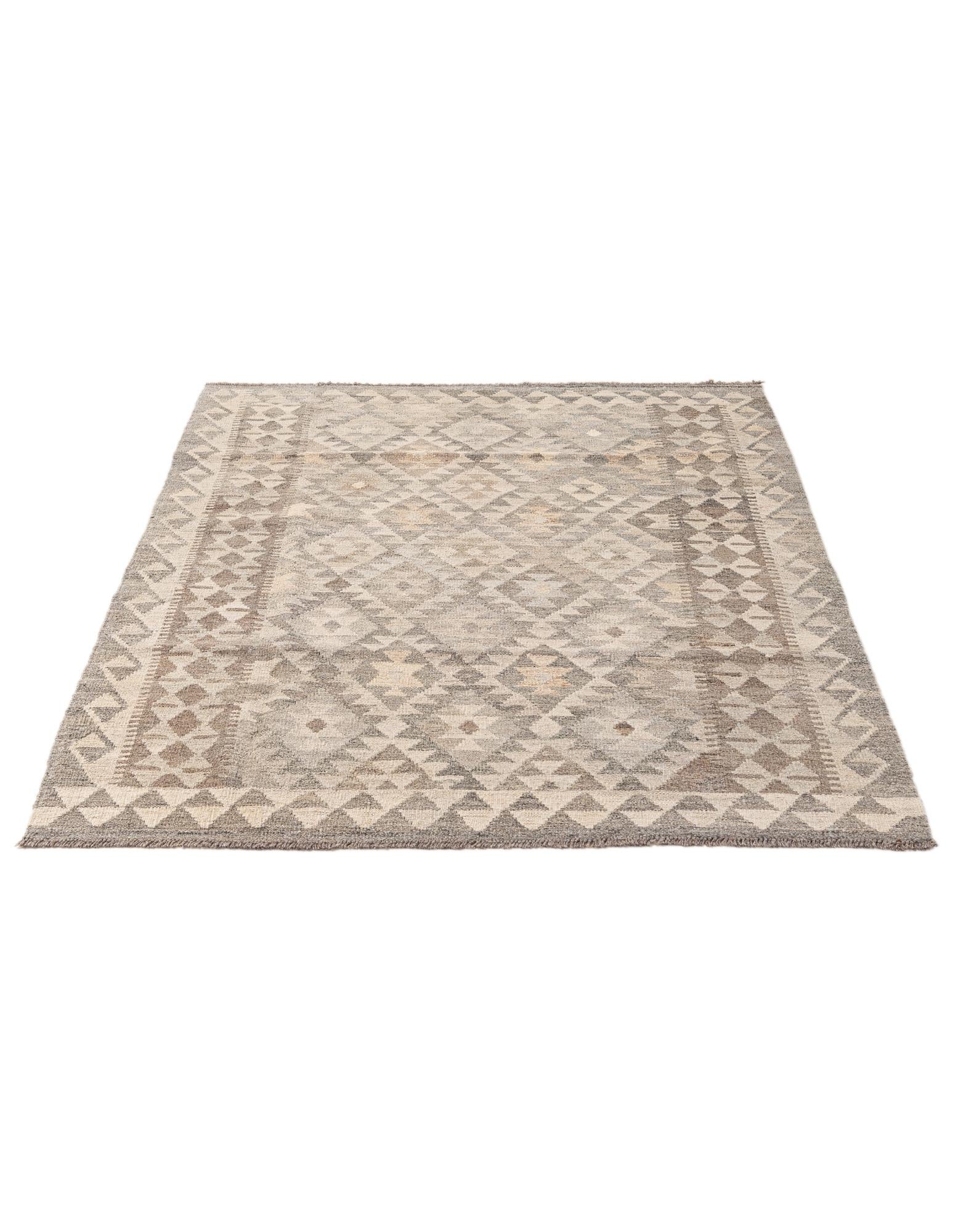 4' 5 x 5' 10 Hand Woven Kilim Maymana Wool Rug