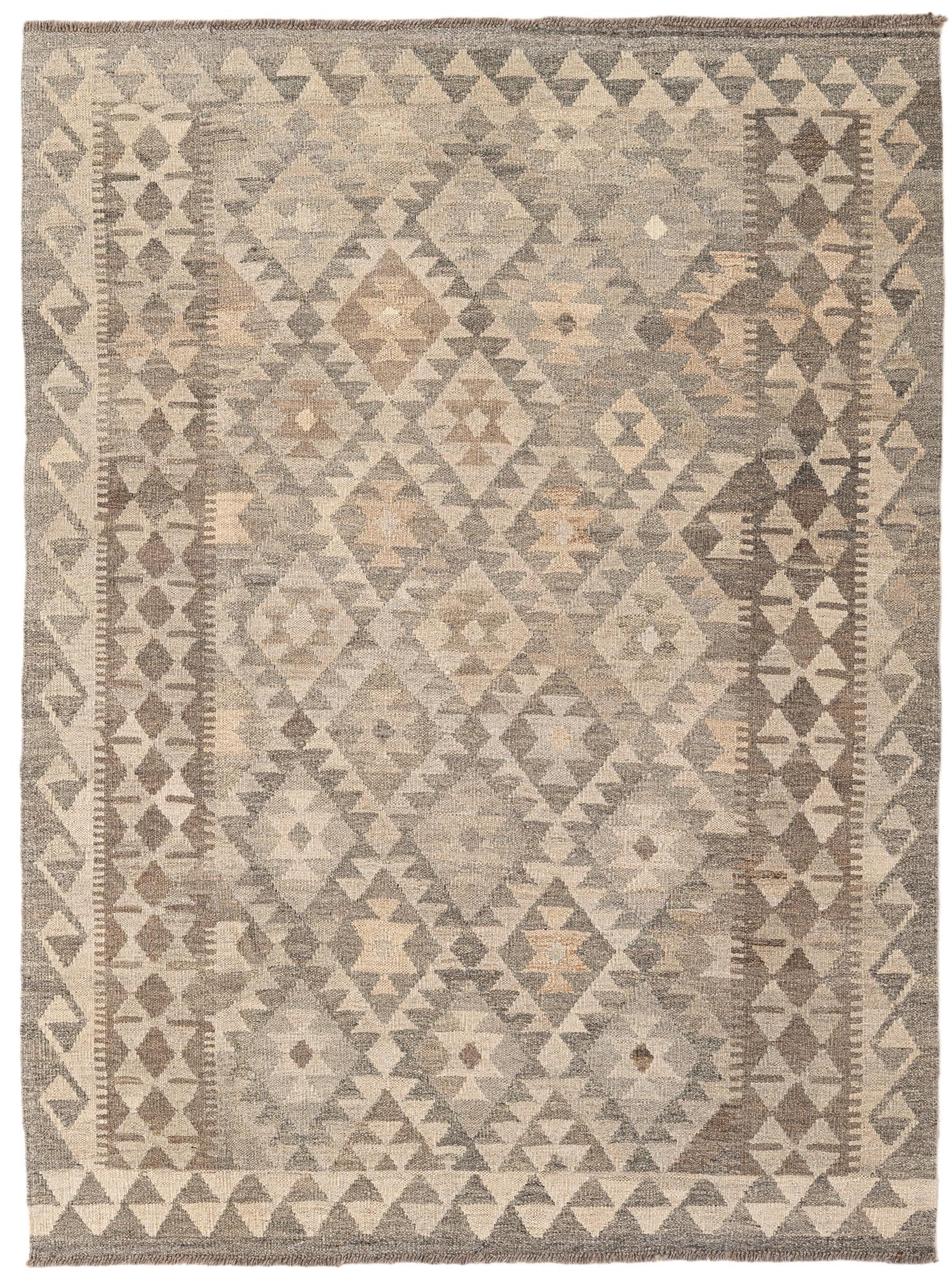 4' 5 x 5' 10 Hand Woven Kilim Maymana Wool Rug