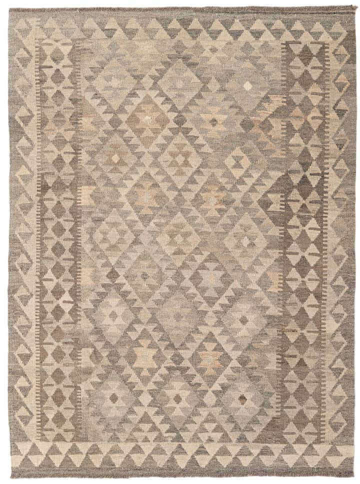 4' 5 x 5' 10 Hand Woven Kilim Maymana Wool Rug