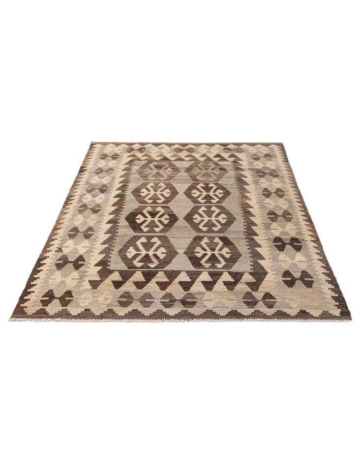 Detail image of 4' 4 x 6' Hand Woven Kilim Maymana Wool Rug