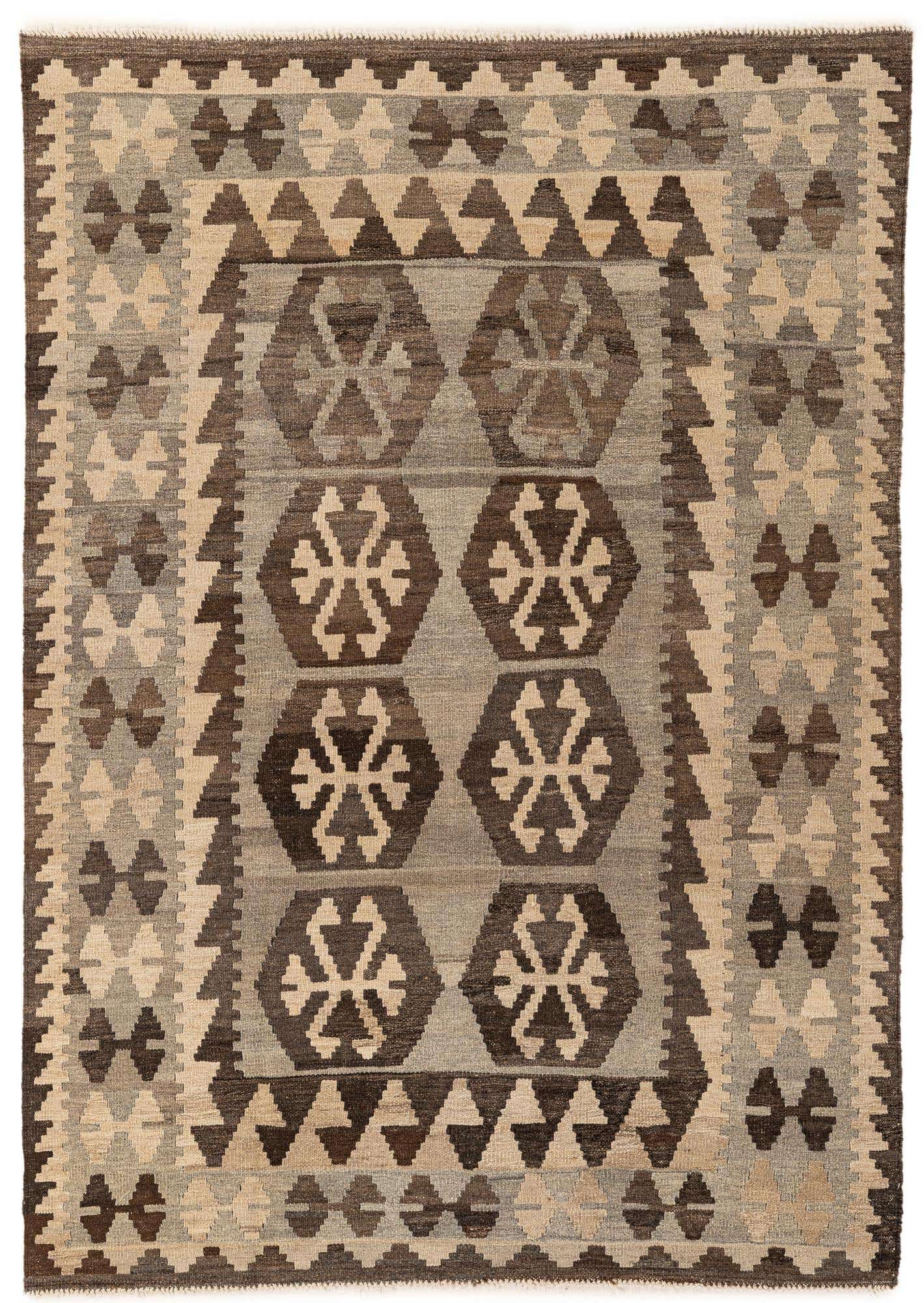 4' 4 x 6' Hand Woven Kilim Maymana Wool Rug