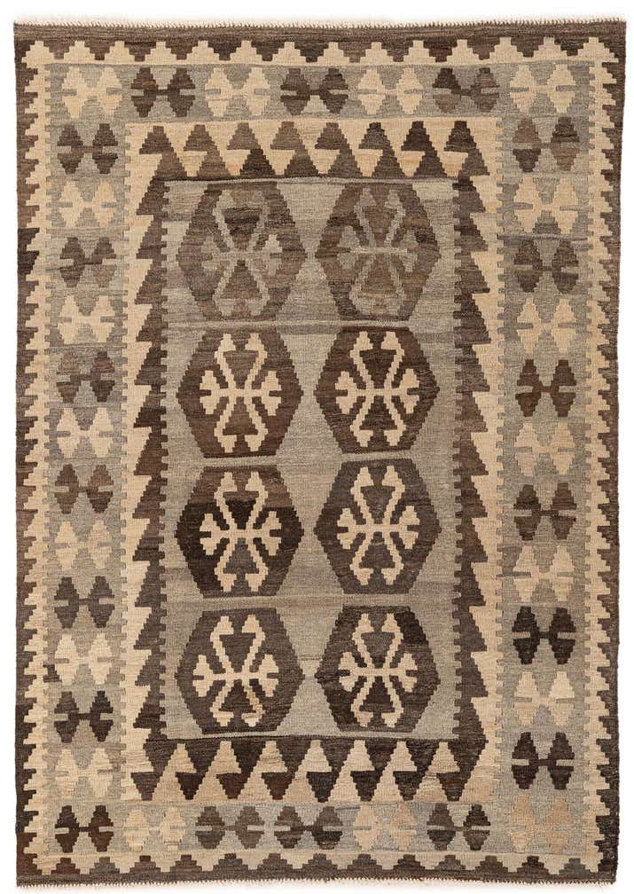 4' 4 x 6' Hand Woven Kilim Maymana Wool Rug