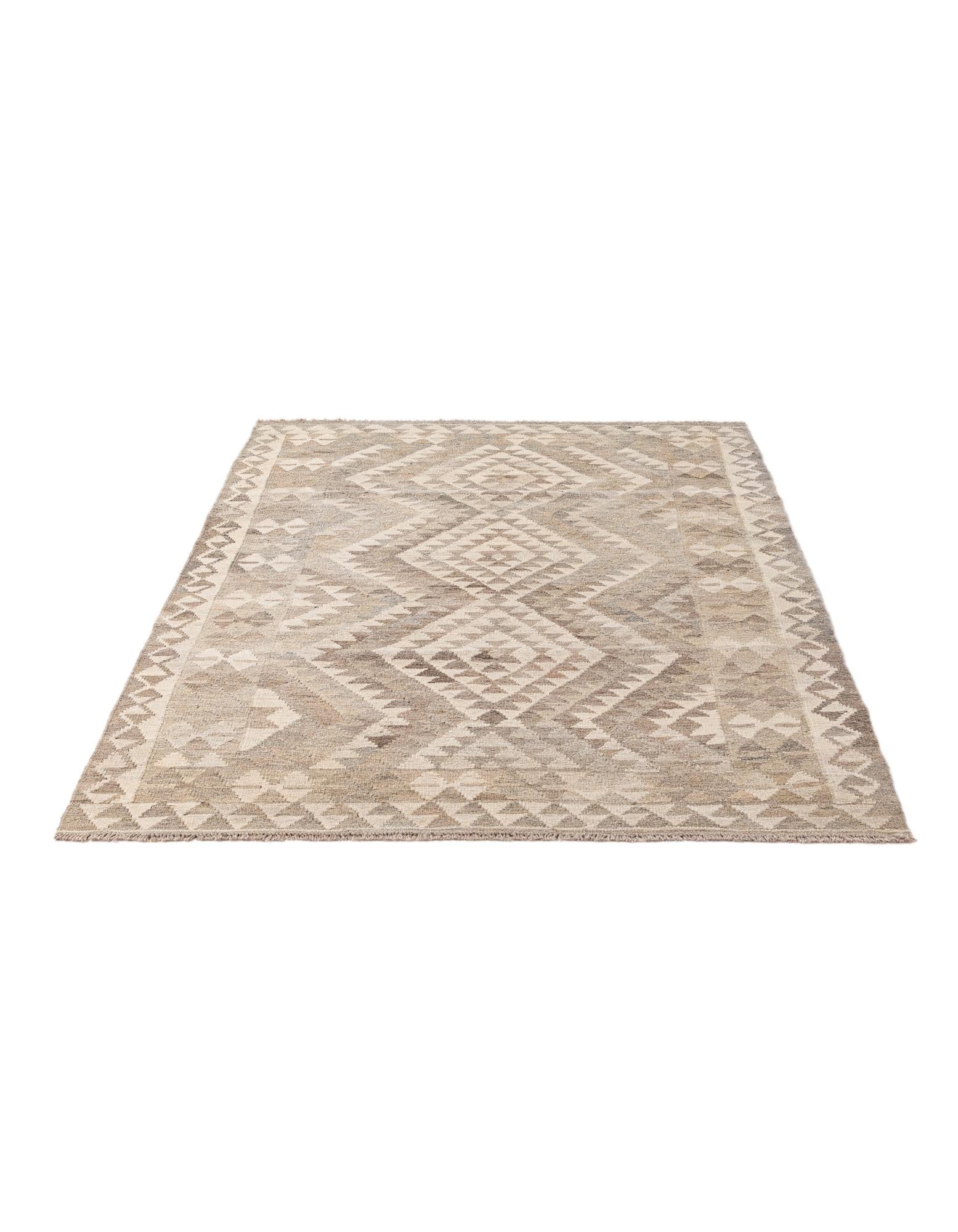 4' 2 x 6' 1 Hand Woven Kilim Maymana Wool Rug