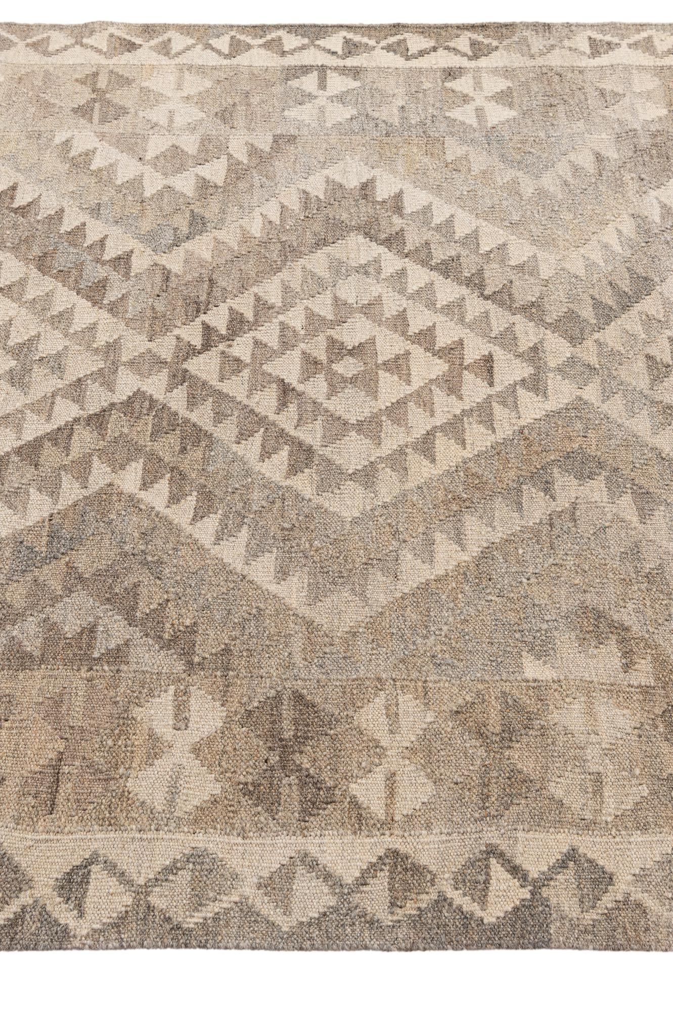 4' 2 x 6' 1 Hand Woven Kilim Maymana Wool Rug