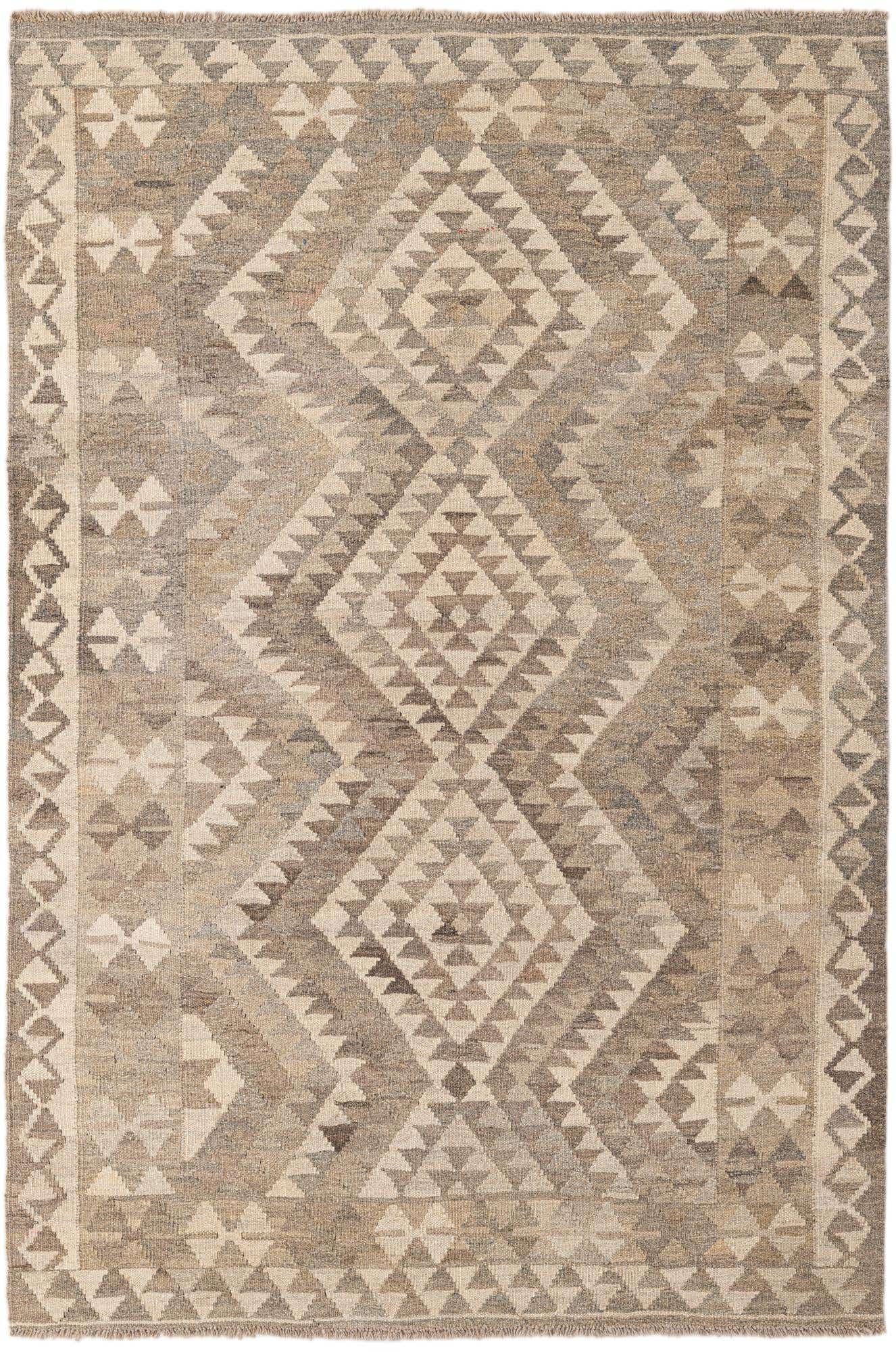 4' 2 x 6' 1 Hand Woven Kilim Maymana Wool Rug