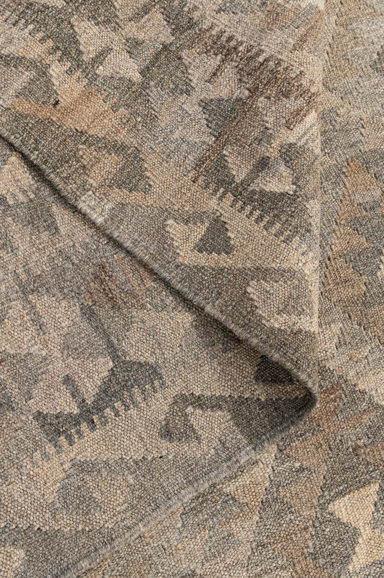 4' 2 x 6' 5 Hand Woven Kilim Maymana Wool Rug