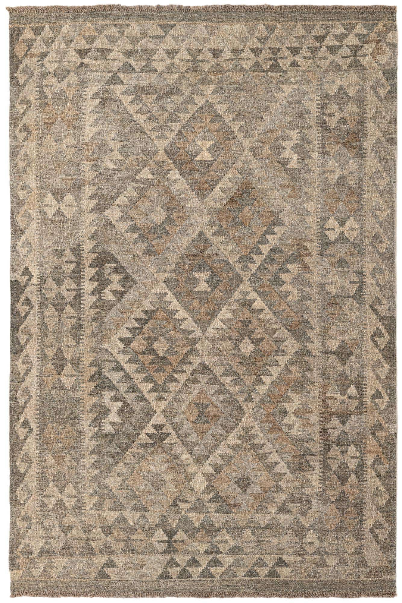 4' 2 x 6' 5 Hand Woven Kilim Maymana Wool Rug