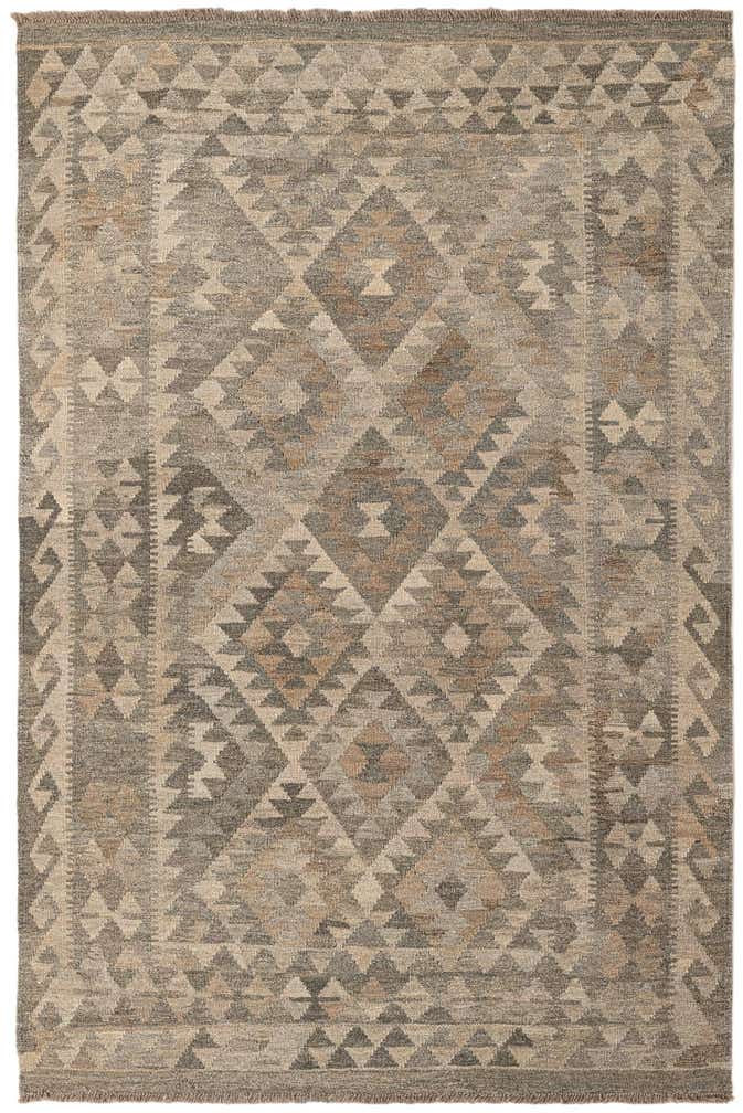 4' 2 x 6' 5 Hand Woven Kilim Maymana Wool Rug
