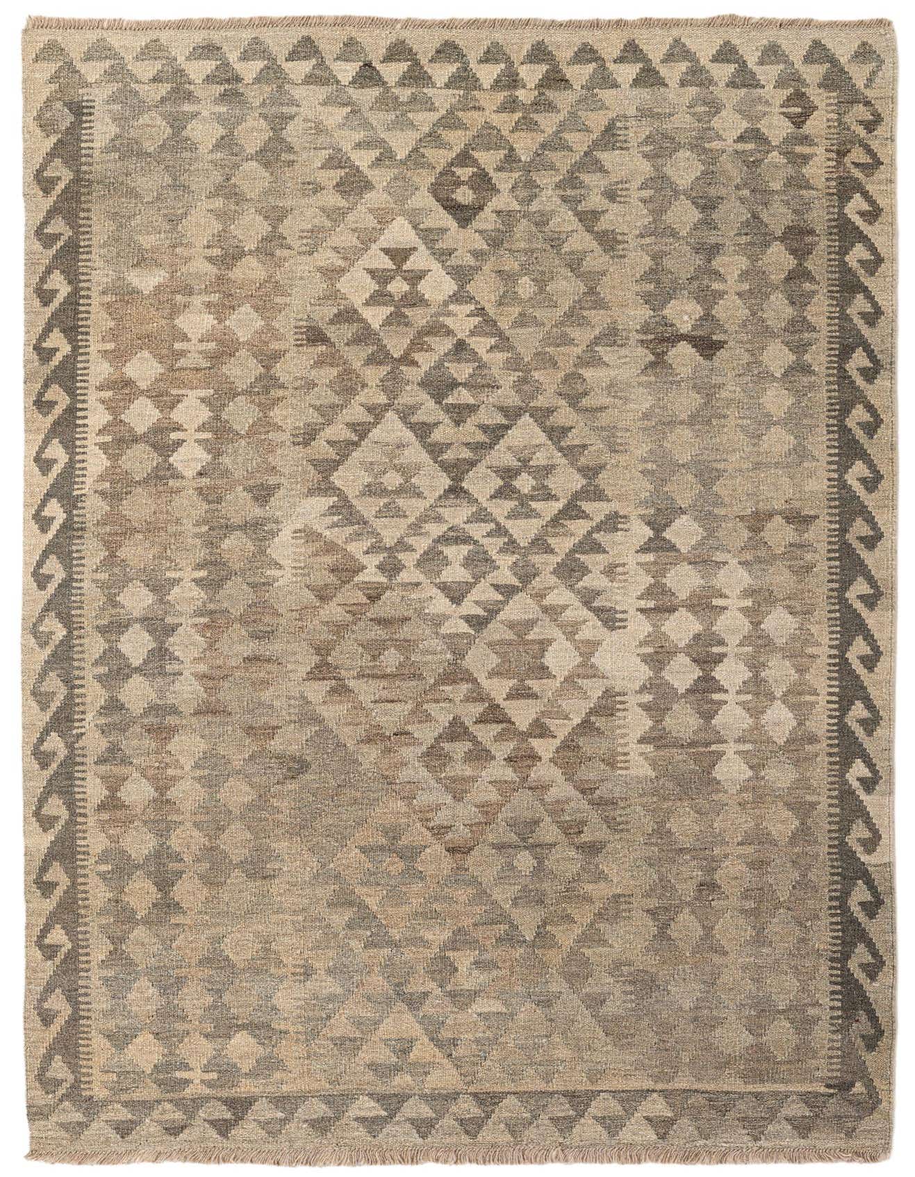 4' 1 x 6' 4 Hand Woven Kilim Maymana Wool Rug