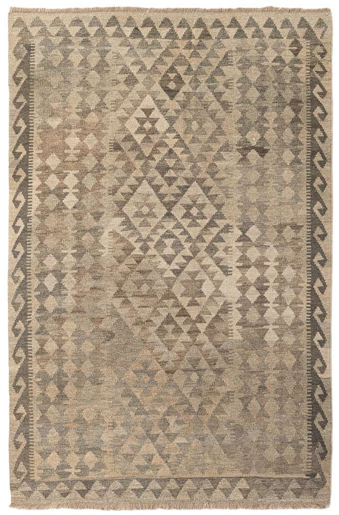 4' 1 x 6' 4 Hand Woven Kilim Maymana Wool Rug