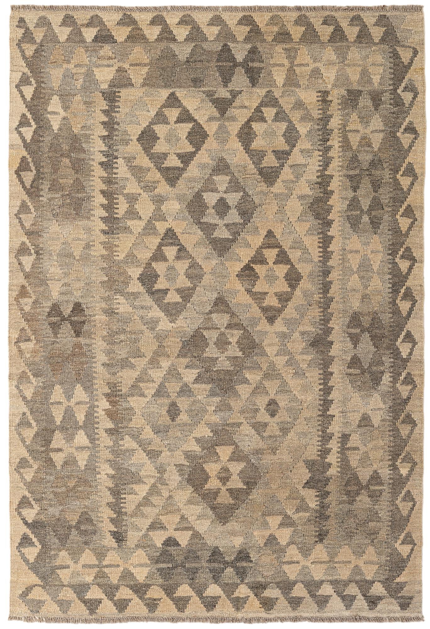 4' 1 x 6' 2 Hand Woven Kilim Maymana Wool Rug