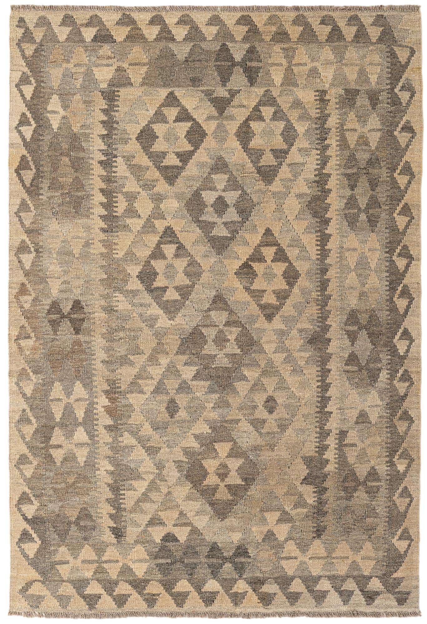 4' 1 x 6' 2 Hand Woven Kilim Maymana Wool Rug