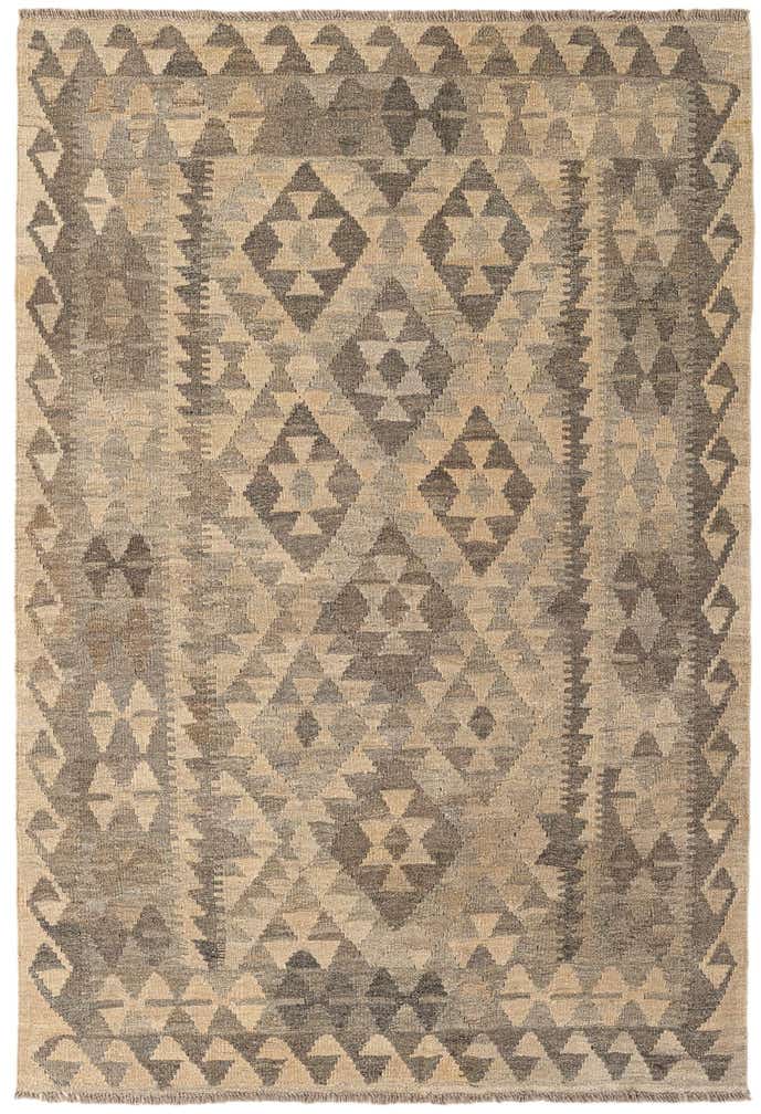 4' 1 x 6' 2 Hand Woven Kilim Maymana Wool Rug