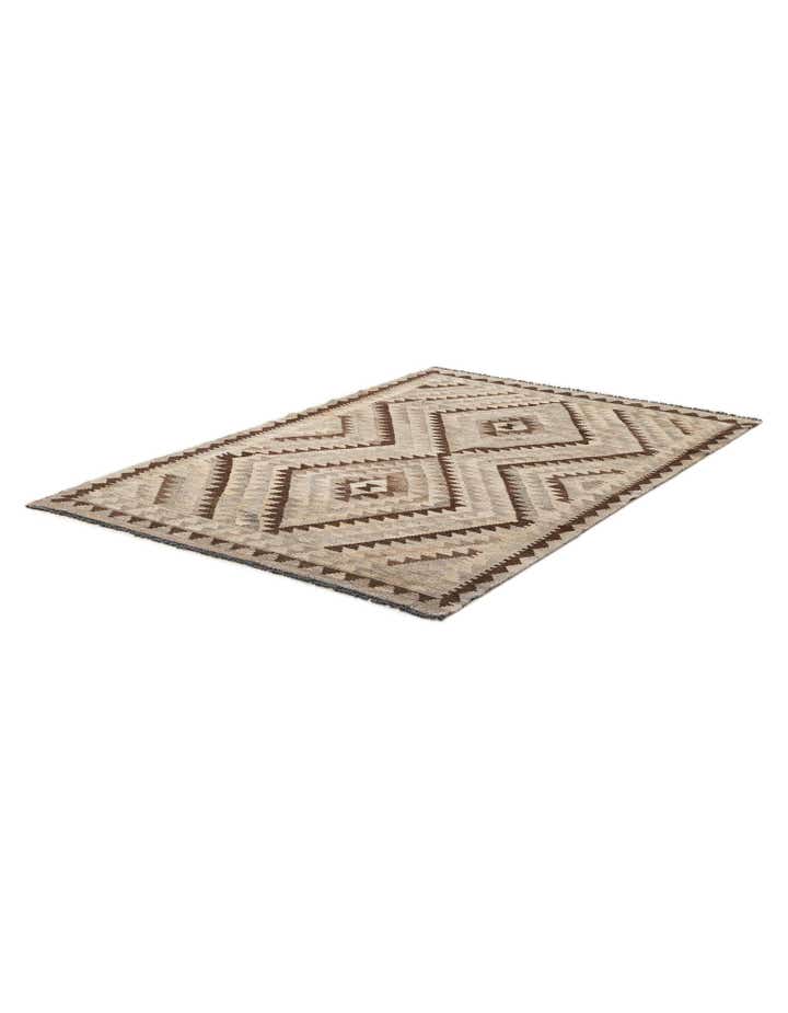 4' 1 x 6' 3 Hand Woven Kilim Maymana Wool Rug