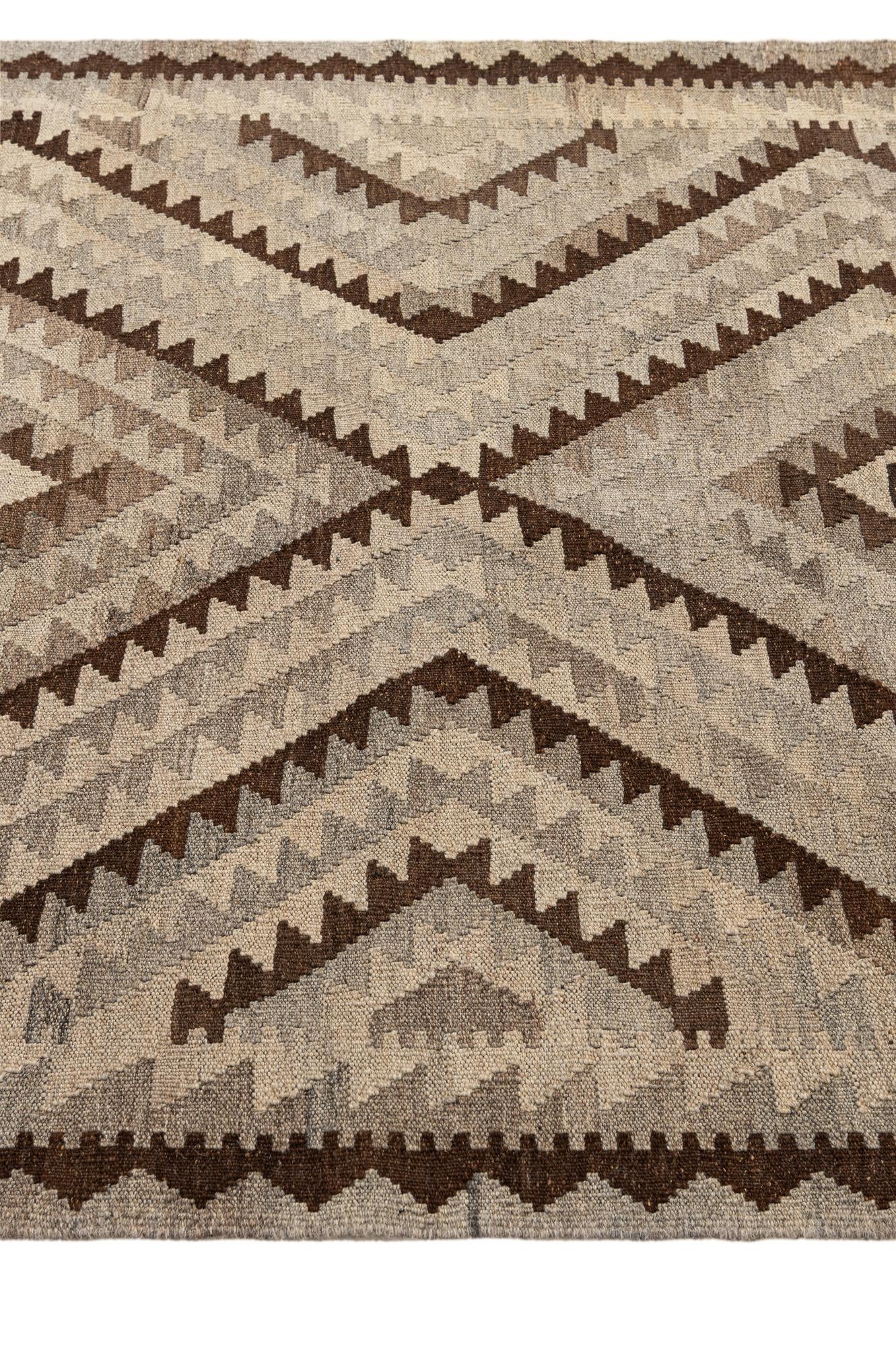 4' 1 x 6' 3 Hand Woven Kilim Maymana Wool Rug