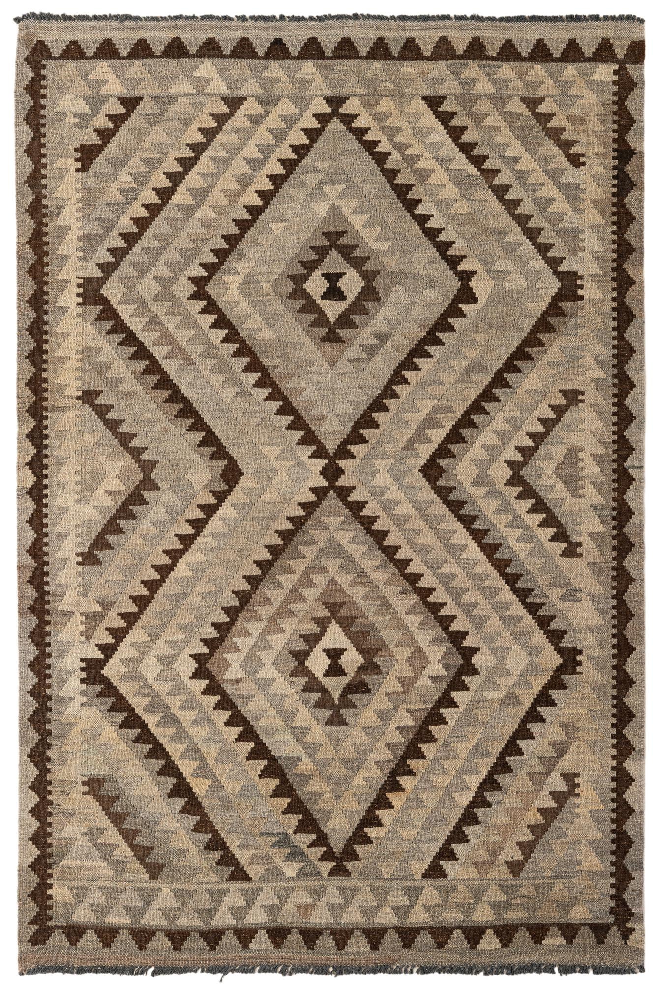 4' 1 x 6' 3 Hand Woven Kilim Maymana Wool Rug