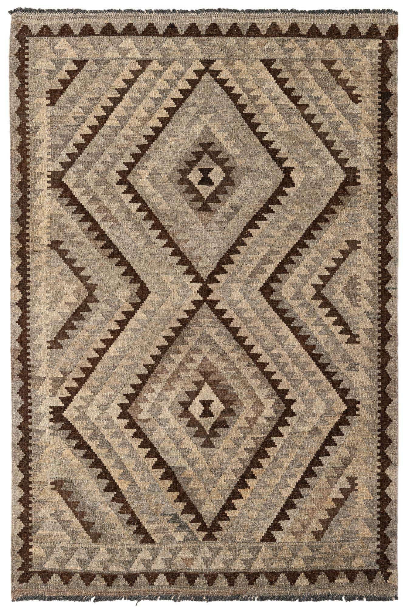 4' 1 x 6' 3 Hand Woven Kilim Maymana Wool Rug