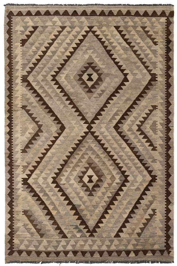 4' 1 x 6' 3 Hand Woven Kilim Maymana Wool Rug