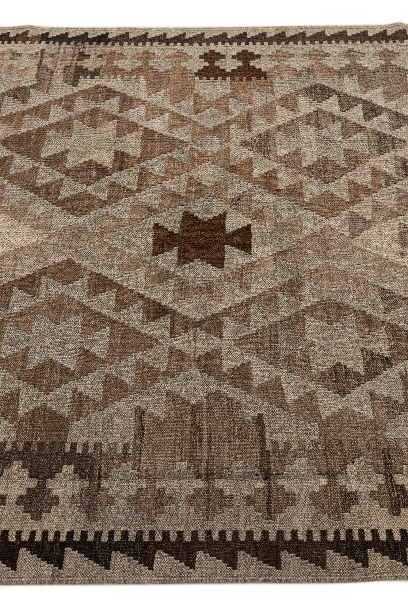 4' 1 x 6' 2 Hand Woven Kilim Maymana Wool Rug