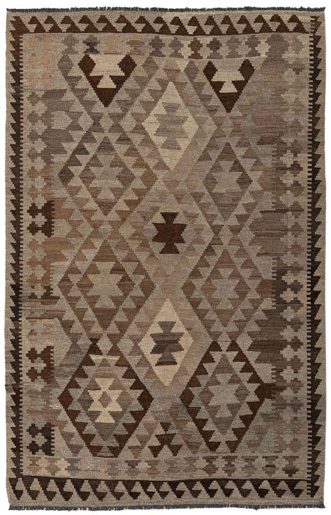 4' 1 x 6' 2 Hand Woven Kilim Maymana Wool Rug