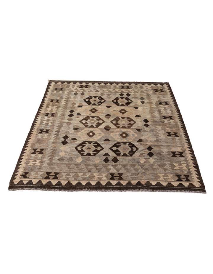 4' 4 x 6' 1 Hand Woven Kilim Maymana Wool Rug