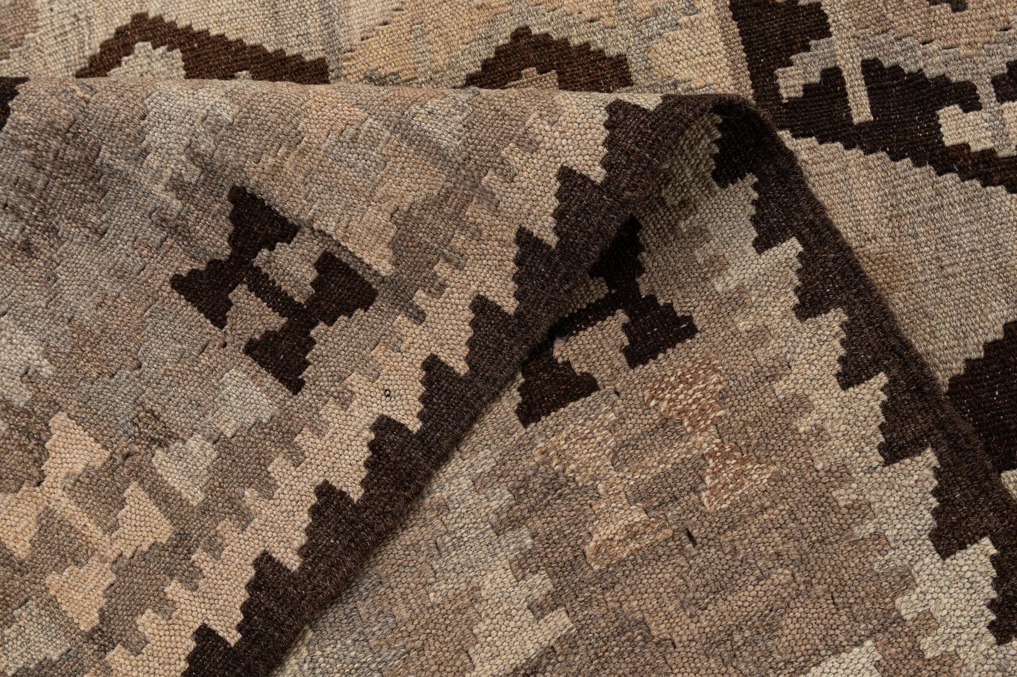 4' 4 x 6' 1 Hand Woven Kilim Maymana Wool Rug