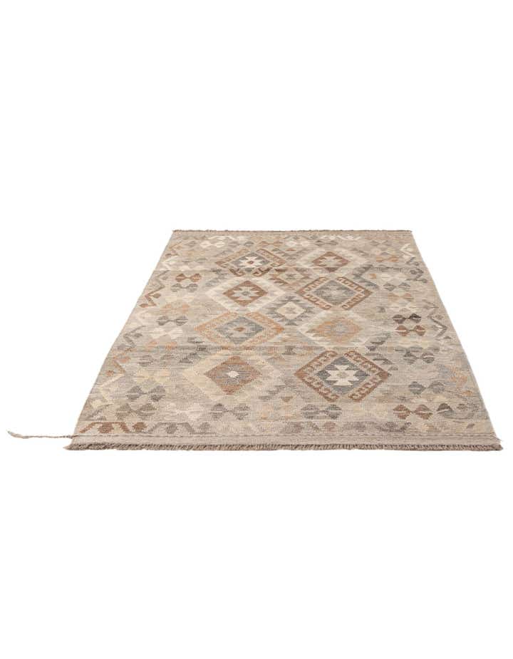 4' 3 x 6' 8 Hand Woven Kilim Maymana Wool Rug