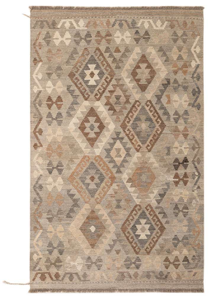 4' 3 x 6' 8 Hand Woven Kilim Maymana Wool Rug