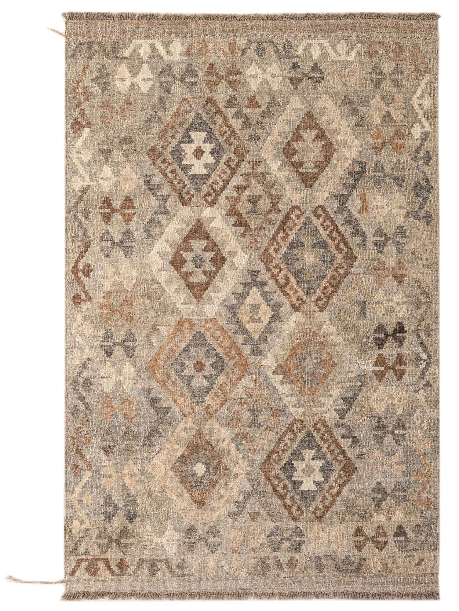 4' 3 x 6' 8 Hand Woven Kilim Maymana Wool Rug