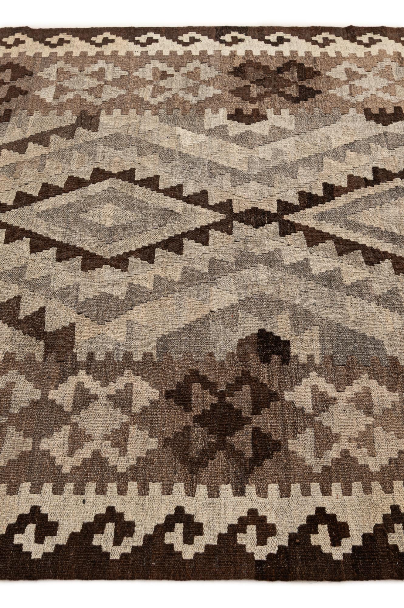 4' 4 x 6' 6 Hand Woven Kilim Maymana Wool Rug