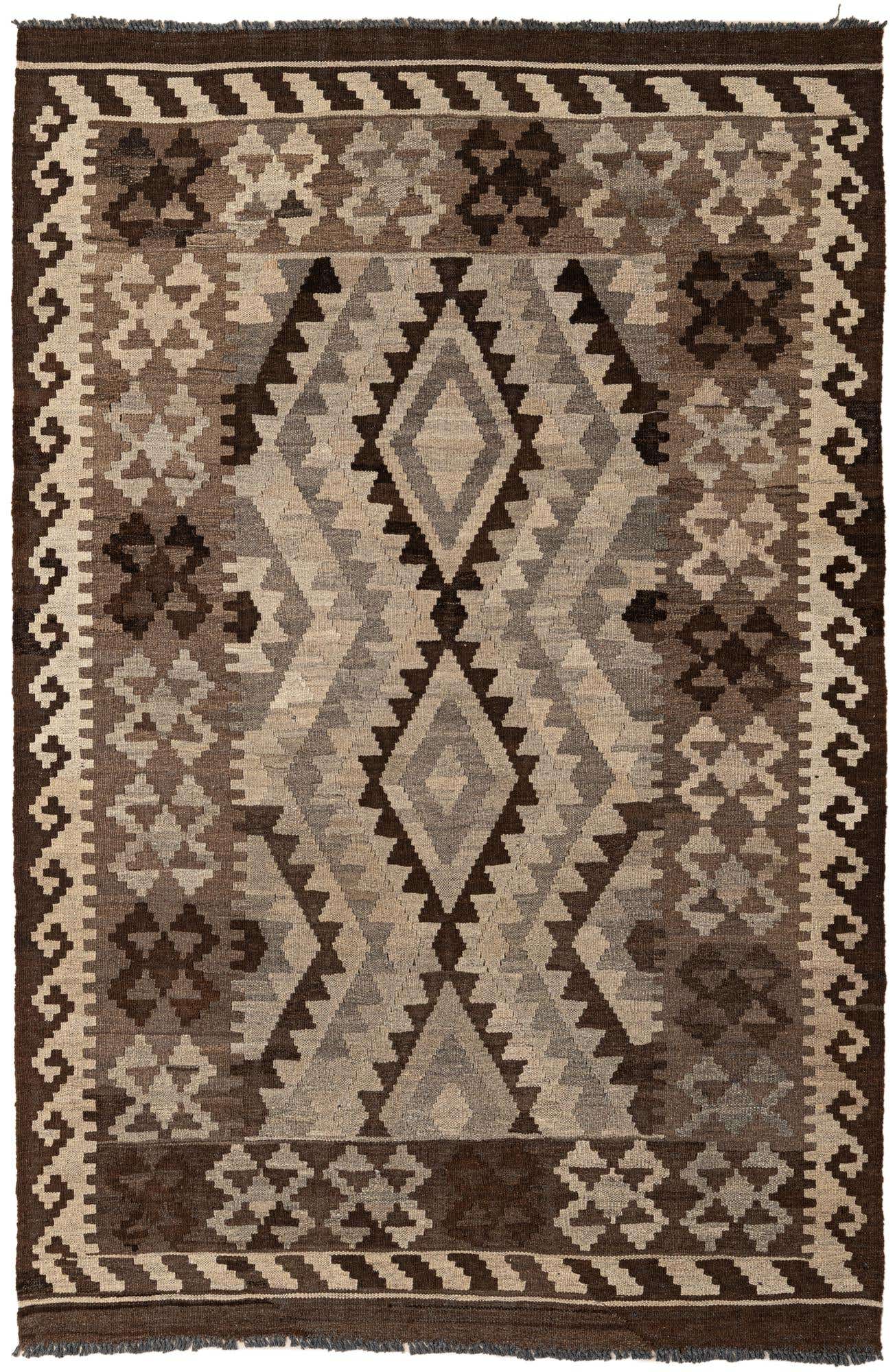 4' 4 x 6' 6 Hand Woven Kilim Maymana Wool Rug