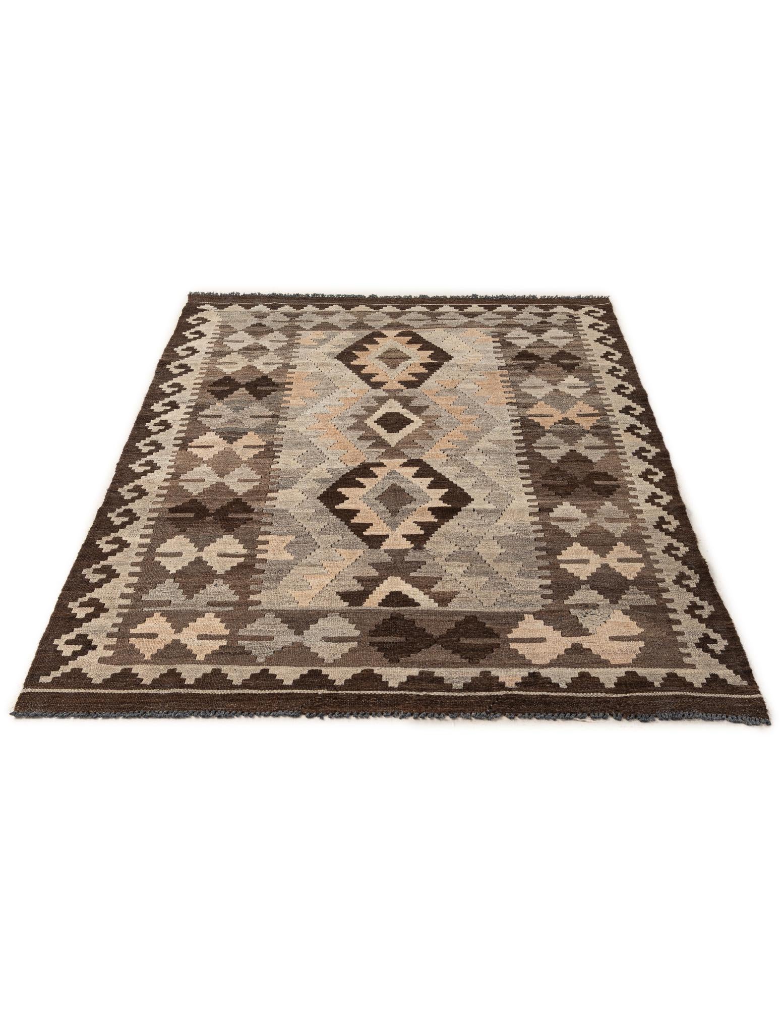 4' 2 x 6' 6 Hand Woven Kilim Maymana Wool Rug