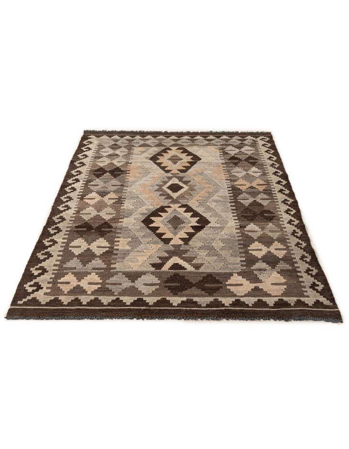 4' 2 x 6' 6 Hand Woven Kilim Maymana Wool Rug